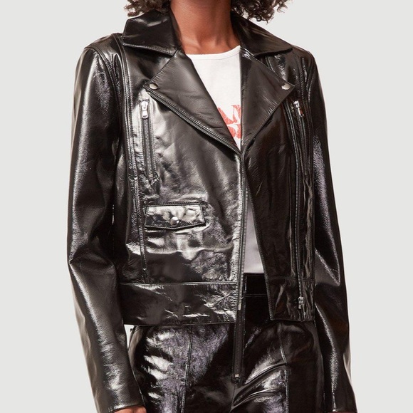 Frame Denim Jackets & Blazers - NWT FRAME Patent Leather Moto Jacket SZ XS